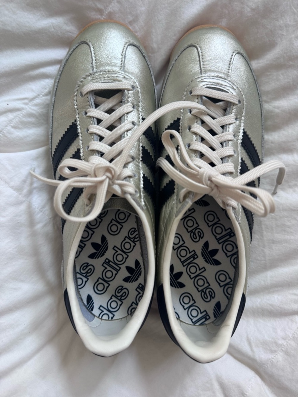 adidas Metallic Silver Sneakers with Black Stripes